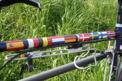 mein Fahrrad ist fertig dekoriert mit den 9 Flaggen